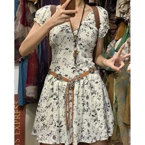 NEW V neck black white floral mini dress